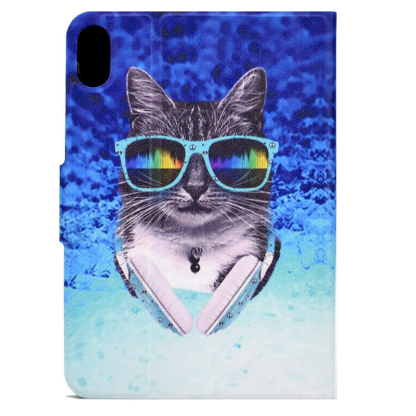 For iPad 10th Gen 10.9 2022 Electric Pressed Colored Drawing Smart Leatherette Tablet Case(Headphone Cat))