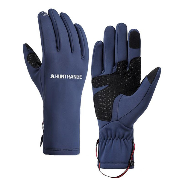 HUNTRANGE A037 Plus Velvet Sports Windproof Waterproof Touch Screen Riding Gloves, Size: L(Navy)