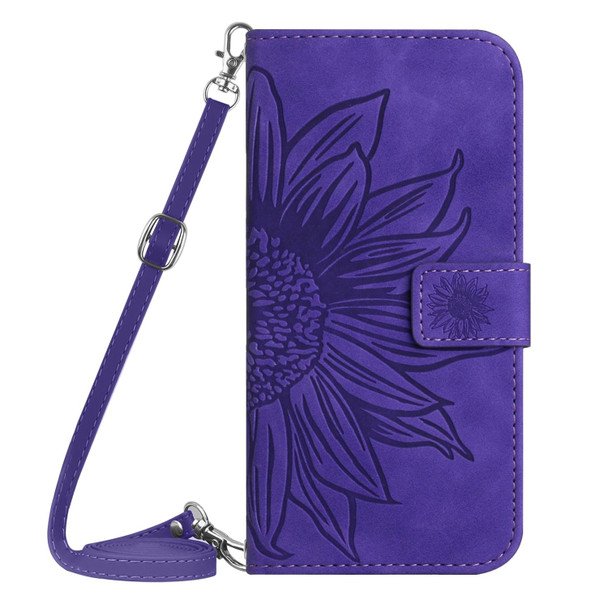 For Realme 9i 5G Skin Feel Sun Flower Pattern Flip Leatherette Phone Case with Lanyard(Dark Purple)