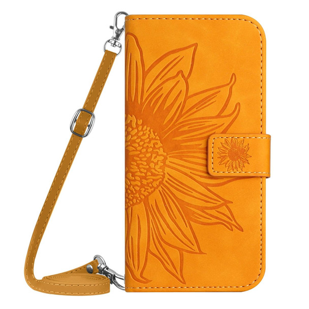 For Realme 10 Pro+ Skin Feel Sun Flower Pattern Flip Leatherette Phone Case with Lanyard(Yellow)