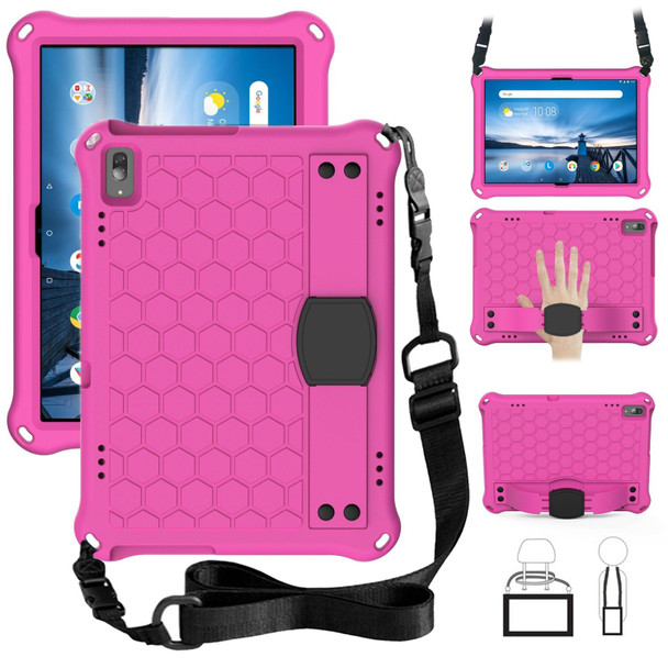 For Lenovo Smart Tab M10 TB-605F Honeycomb Design EVA + PC Material Four Corner Anti Falling Flat Protective Shell with Strap(Rose Red+Black)