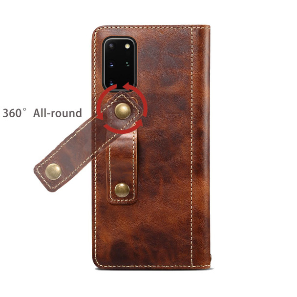 For Samsung Galaxy S20+ Denior Oil Wax Cowhide DK Magnetic Button Leatherette Phone Case(Brown)