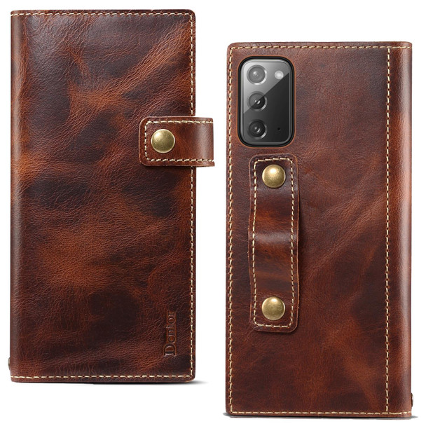 For Samsung Galaxy Note20 Ultra Denior Oil Wax Cowhide DK Magnetic Button Leatherette Phone Case(Brown)