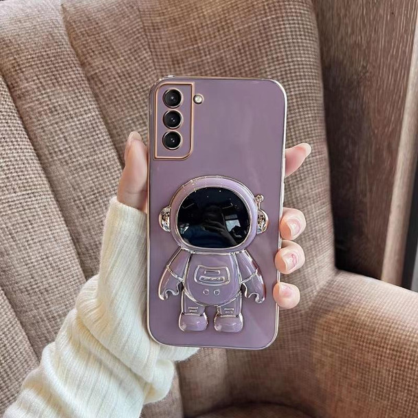 For Samsung Galaxy A72 4G/5G Plating Astronaut Holder Phone Case(Purple)