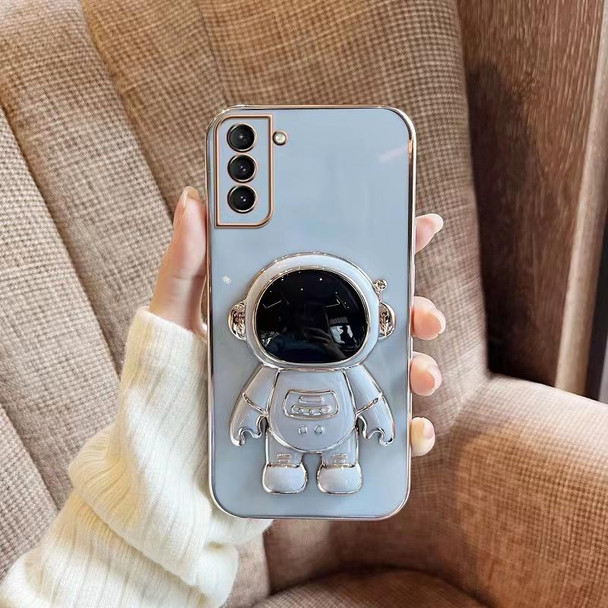 For Samsung Galaxy A72 4G/5G Plating Astronaut Holder Phone Case(Blue)