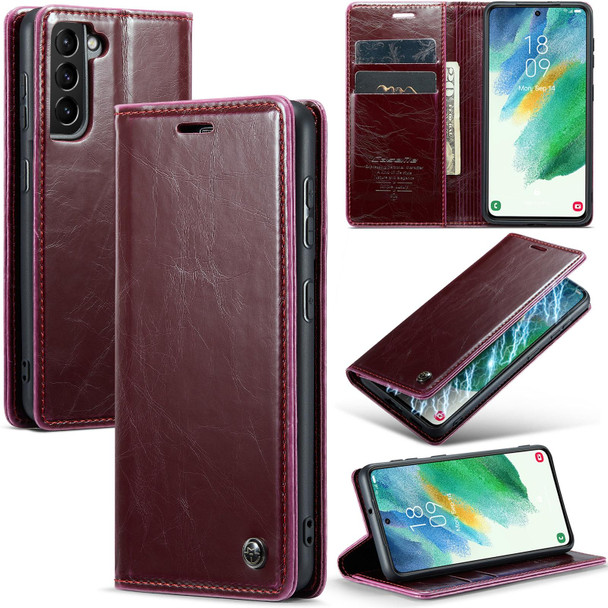 For Samsung Galaxy S21 FE 5G CaseMe 003 Crazy Horse Texture Leatherette Phone Case(Wine Red)