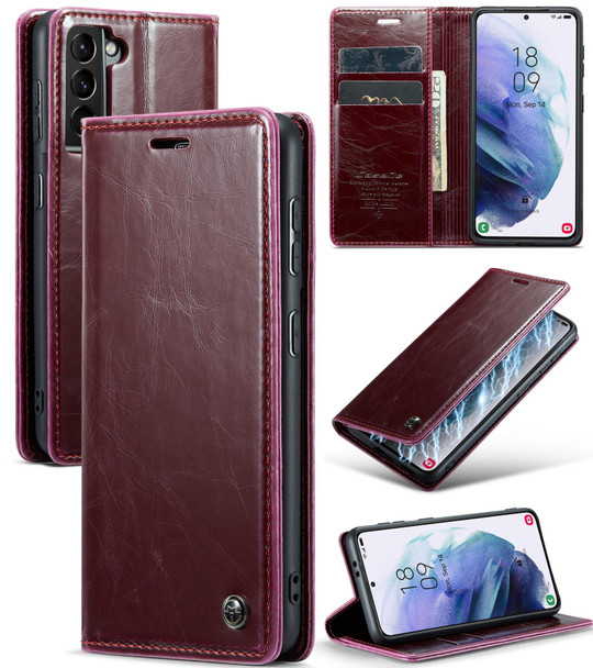 For Samsung Galaxy S21 5G CaseMe 003 Crazy Horse Texture Leatherette Phone Case(Wine Red)