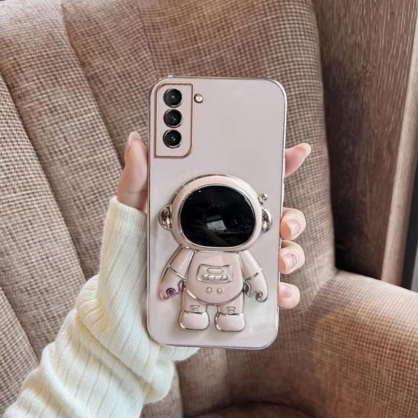 For Samsung Galaxy S21 5G Plating Astronaut Holder Phone Case(Pink)