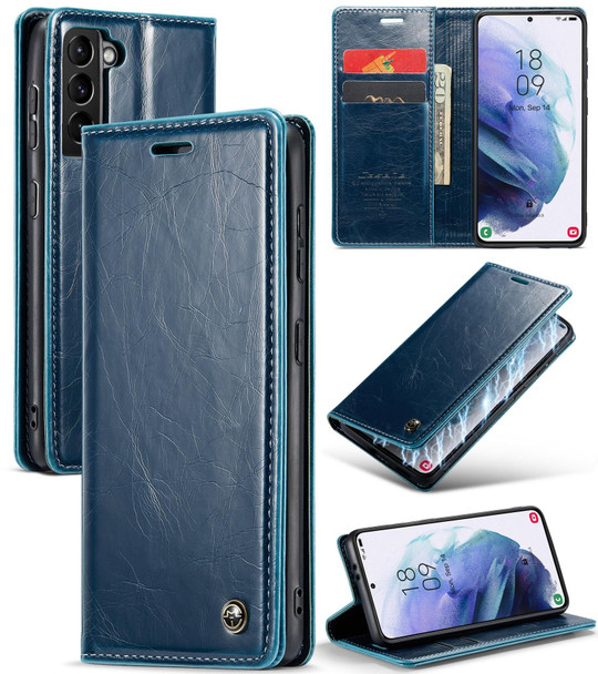 For Samsung Galaxy S21 5G CaseMe 003 Crazy Horse Texture Leatherette Phone Case(Blue)