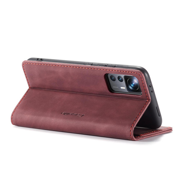 For Xiaomi 12T / 12T Pro CaseMe 013 Multifunctional Horizontal Flip Leather Phone Case(Wine Red)