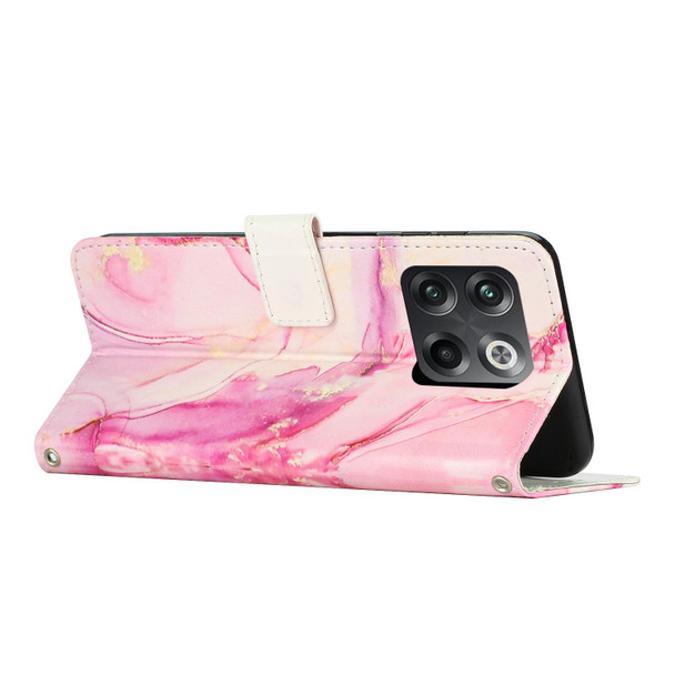 For OnePlus Ace Pro 5G/10T 5G Global Crossbody Painted Marble Pattern Leatherette Phone Case(Rose Gold)