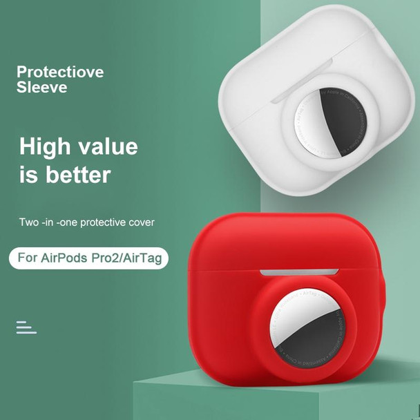 For AirPods Pro 2 / AirTag 2 in 1 Shockproof Full Coverage Silicone Protective Case(White)