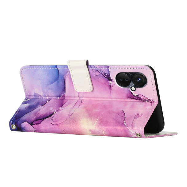 For Tecno Camon 19 Neo Crossbody Painted Marble Pattern Leatherette Phone Case(Purple)