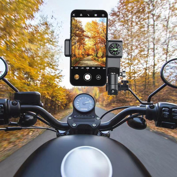 Motorcycle Spherical Compass Phone Holder, Rearview Mirror without Light (Black)