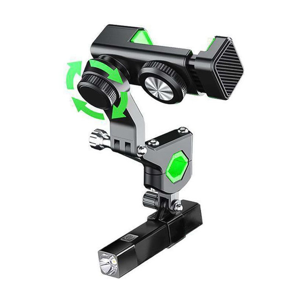 Motorcycle Spherical Compass Phone Holder, Handlebar with Light (Green)
