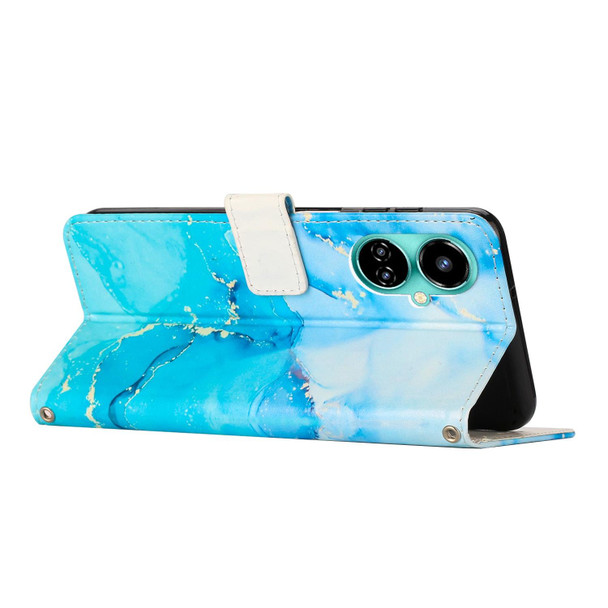 For Tecno Camon 19/19 Pro Crossbody Painted Marble Pattern Leatherette Phone Case(Blue Green)