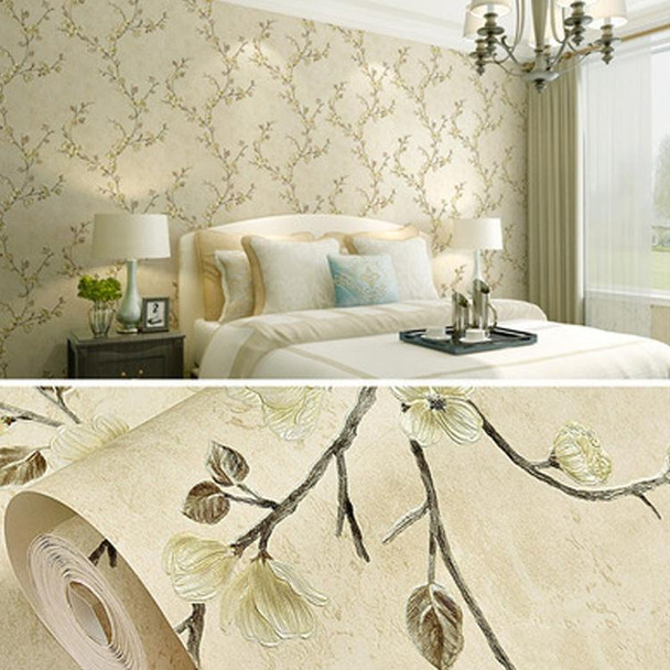 0.53x3m Retro 3D Stereo Plum Blossom Wallpaper Bedroom Living Room TV Background Wall Self-Adhesive Wallpaper(8804-1 Light Yellow A Version)