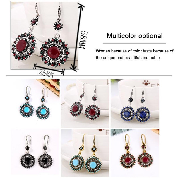 2 Pairs Ethnic Sun Flower Style Rhinestone Earrings Long Earbobs(Silver+Dark Blue)