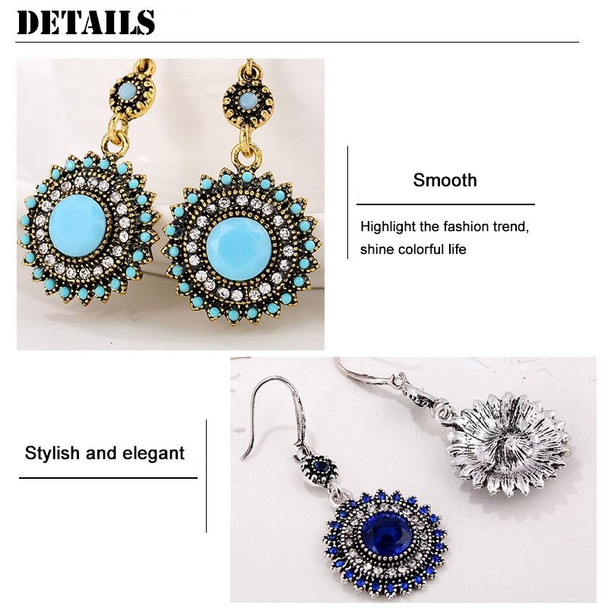 2 Pairs Ethnic Sun Flower Style Rhinestone Earrings Long Earbobs(Silver+Black)