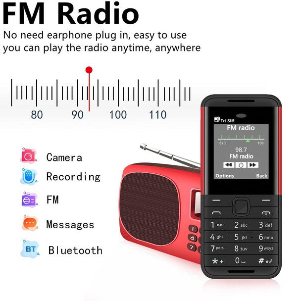 SERVO BM5310 Mini Mobile Phone, English Key, 1.33 inch, MTK6261D, 21 Keys, Support Bluetooth, FM, Magic Sound, Auto Call Record, GSM, Triple SIM (Red)