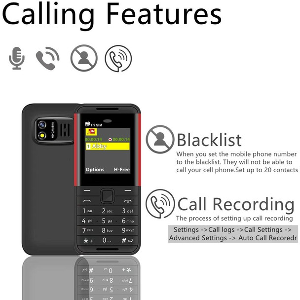 SERVO BM5310 Mini Mobile Phone, Russian Key, 1.33 inch, MTK6261D, 21 Keys, Support Bluetooth, FM, Magic Sound, Auto Call Record, GSM, Triple SIM (Red)