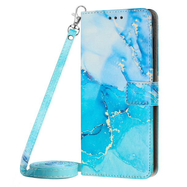 For Motorola Edge 30 Crossbody Painted Marble Pattern Leatherette Phone Case(Blue Green)