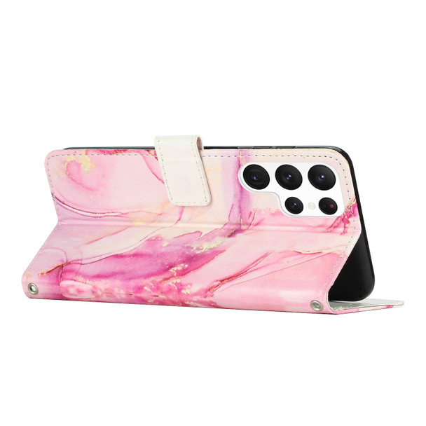 For Samsung Galaxy S23 Ultra 5G Crossbody Painted Marble Pattern Leatherette Phone Case(Rose Gold)