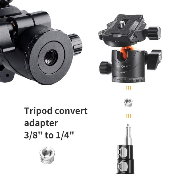 K&F CONCEPT KF31.023V3 360 Degree Rotating Panoramic Metal Tripod Ball Head with 1/4 Inch Quick Release Plate