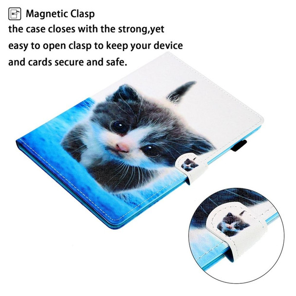 For iPad 10th Gen 10.9 2022 Coloured Drawing Stitching Smart Leatherette Tablet Case(Blue White Cat)