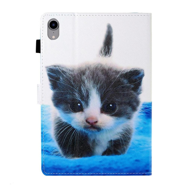 For iPad 10th Gen 10.9 2022 Coloured Drawing Stitching Smart Leatherette Tablet Case(Blue White Cat)