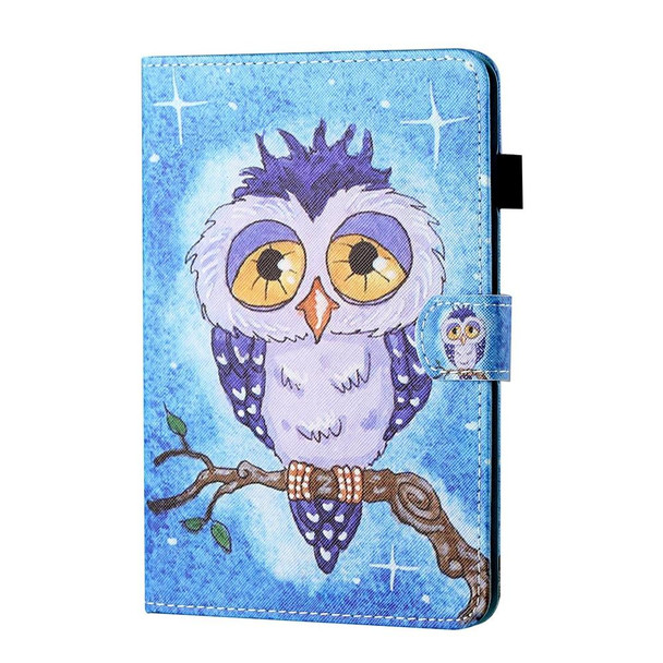 For iPad 10th Gen 10.9 2022 Coloured Drawing Stitching Smart Leatherette Tablet Case(Blue Owl)