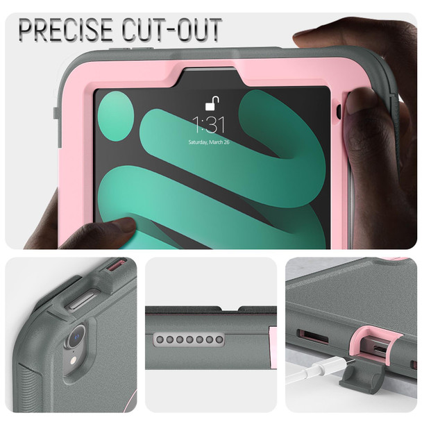 For iPad mini 6 3-Fold Amor Shockproof Smart Tablet Case(Grey Pink)