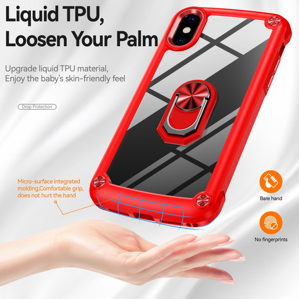 For iPhone XR TPU + PC Lens Protection Phone Case with Ring Holder(Red)