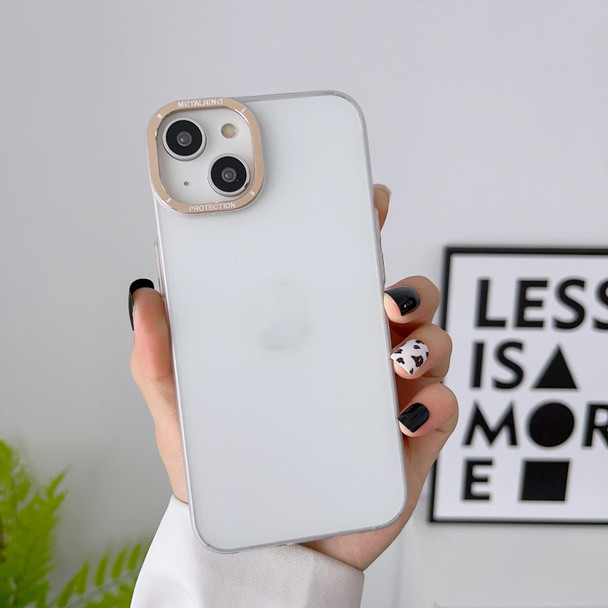 For iPhone 13 Frosted Metal Lens Frame PC Phone Case(Transparent)