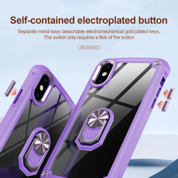 For iPhone XR TPU + PC Lens Protection Phone Case with Ring Holder(Purple)