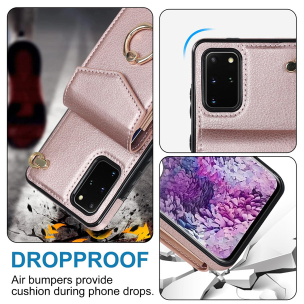 For Samsung Galaxy S20+ Ring Holder RFID Card Slot Phone Case(Rose Gold)