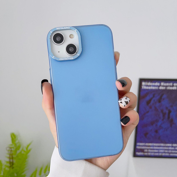 For iPhone 14 Frosted Metal Lens Frame PC Phone Case(Blue)