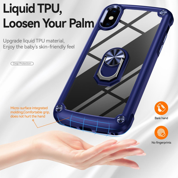 For iPhone XR TPU + PC Lens Protection Phone Case with Ring Holder(Blue)