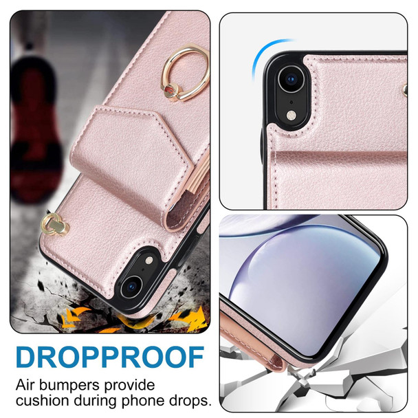 For iPhone XR Ring Holder RFID Card Slot Phone Case(Rose Gold)