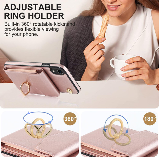 For iPhone XR Ring Holder RFID Card Slot Phone Case(Rose Gold)