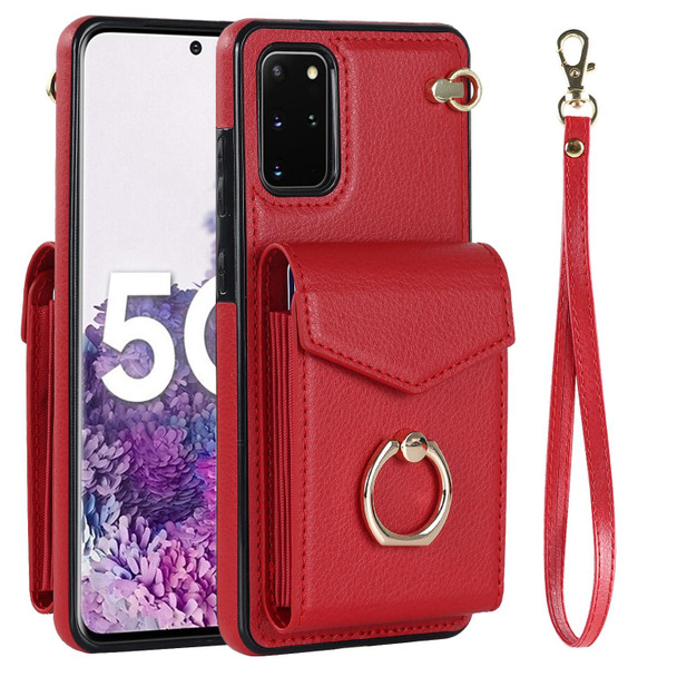 For Samsung Galaxy S20+ Ring Holder RFID Card Slot Phone Case(Red)