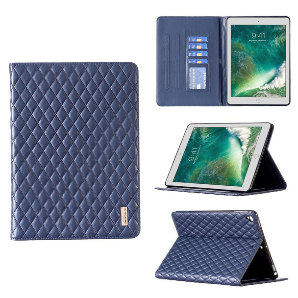 For iPad 8 / 7 / 6 / 5 9.7 inch Elegant Rhombic Texture Horizontal Flip Leatherette Tablet Case(Blue)