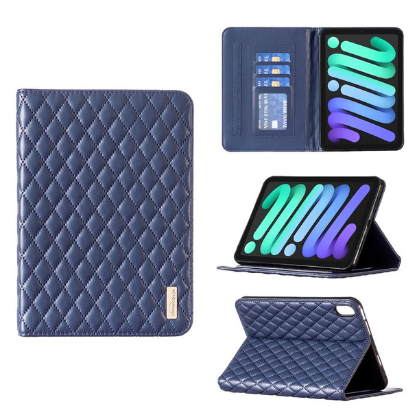 For iPad mini 6 Elegant Rhombic Texture Horizontal Flip Leatherette Tablet Case(Blue)