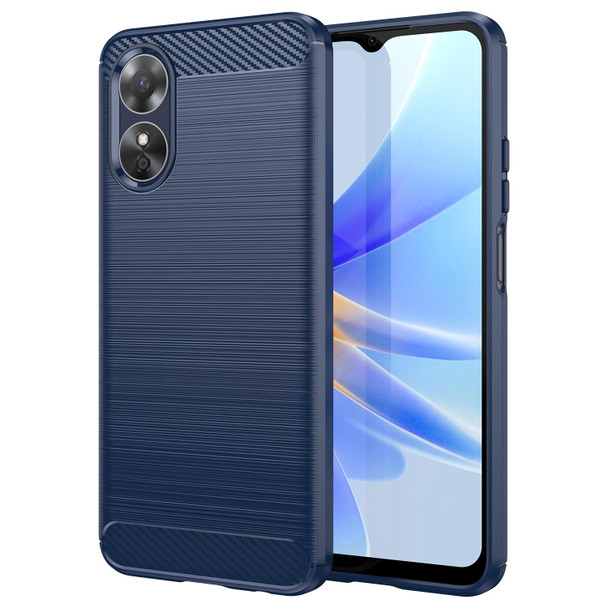 For OPPO A17 Brushed Texture Carbon Fiber TPU Phone Case(Blue)