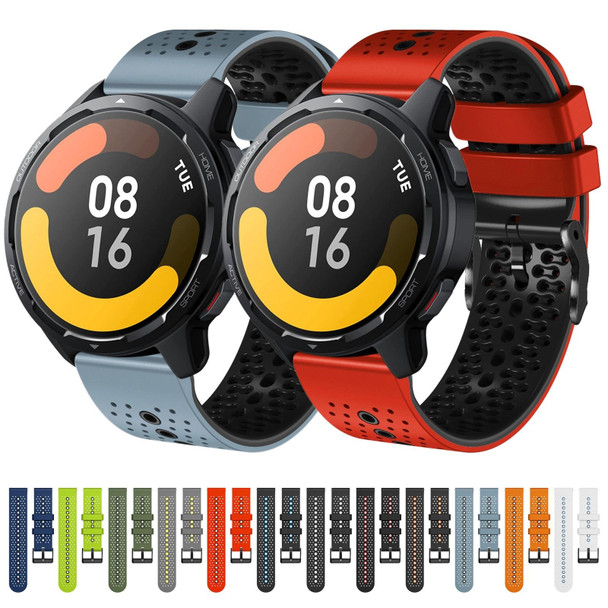 For Xiaomi MI Watch S1 Active 22mm Perforated Two-Color Silicone Watch Band(Orange+Black)