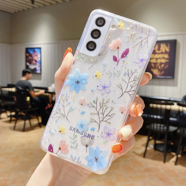 For Samsung Galaxy S22 Utra 5G Fresh Small Floral Epoxy TPU Phone Case(Blue Flowers 5)