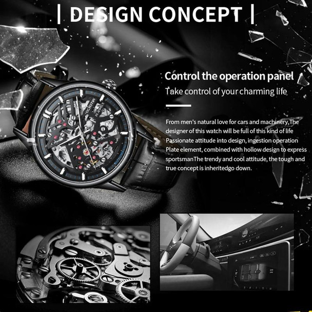 OCHSTIN 6020C Masterpiece Hollow Mechanical Men Watch(Black-Black)