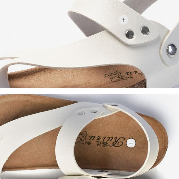 Men Summer Cork Flip Flops Beach Couple Leather Sandals, Size: 37(White)