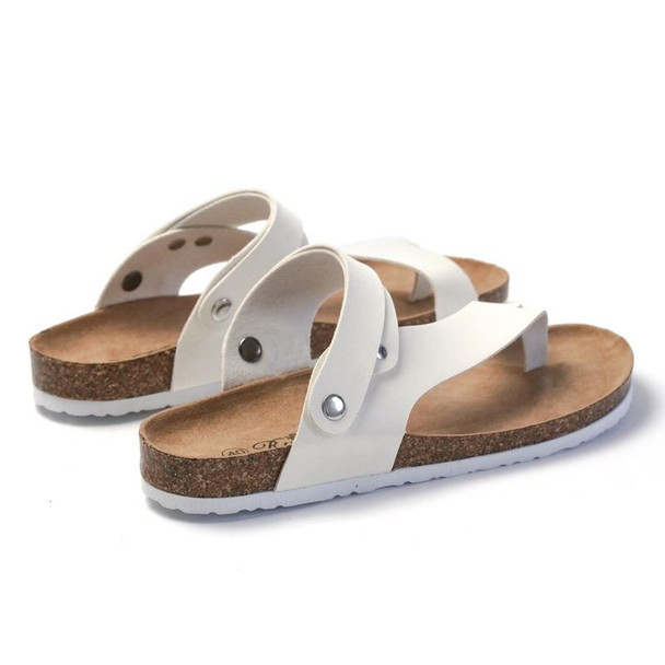 Men Summer Cork Flip Flops Beach Couple Leather Sandals, Size: 37(White)