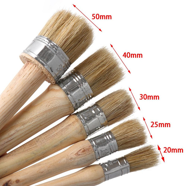 20 PCS Round Head Long Handle Paintbrush Bristle Wood Handle Brush, Diameter:  30mm